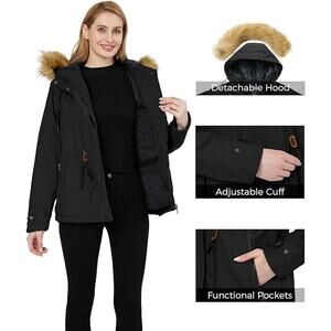 Wantdo Ski Jacket Womens M Black Waterproof Faux Fur Hood Snow Coat Insulated